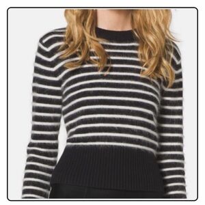 Michael Kors Striped Crew Neck Sweater in Black and White